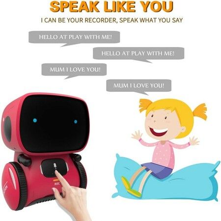 Kids Robot Toy Smart Talking Robots Intelligent with Voice Controlled Touch Sensor Singing Dancing Repeating Gift For Age 3+ (Red)