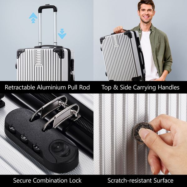 2 Piece Luggage Set Carry On Travel Suitcases Hard Shell Lightweight Traveller Checked Rolling Travelling Trolley Vanity Bag 