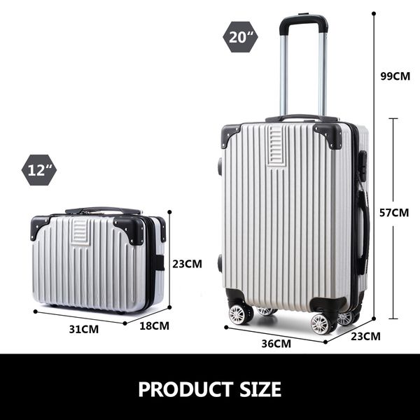 2 Piece Luggage Set Carry On Travel Suitcases Hard Shell Lightweight Traveller Checked Rolling Travelling Trolley Vanity Bag 