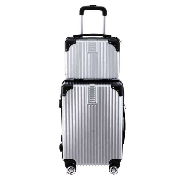 2 Piece Luggage Set Carry On Travel Suitcases Hard Shell Lightweight Traveller Checked Rolling Travelling Trolley Vanity Bag 