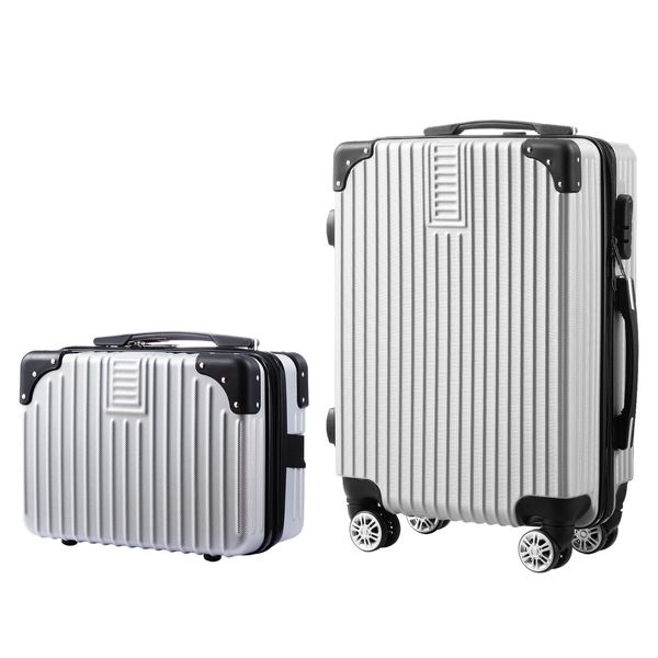 2 Piece Luggage Set Carry On Travel Suitcases Hard Shell Lightweight Traveller Checked Rolling Travelling Trolley Vanity Bag 