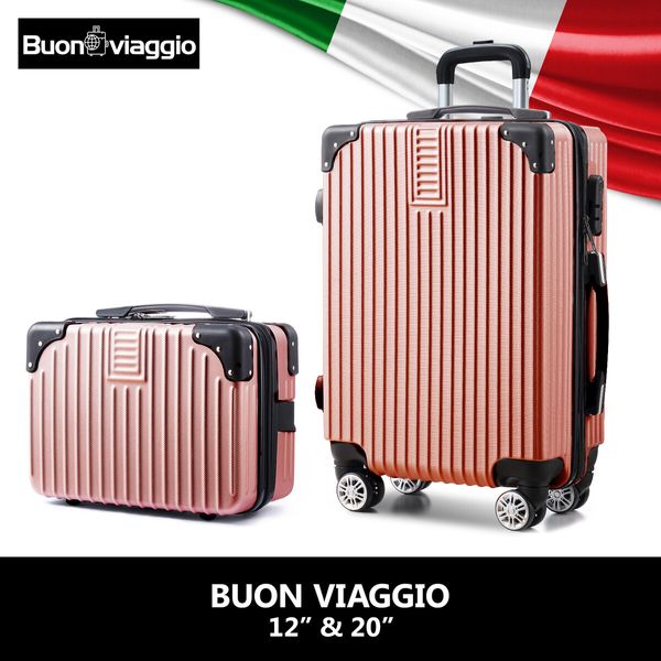 2 Piece Luggage Set Carry On Hard Shell Travel Suitcases Traveller Checked Lightweight Rolling Trolley Vanity Bag 