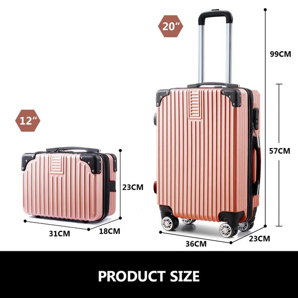 2 Piece Luggage Set Carry On Hard Shell Travel Suitcases Traveller Checked Lightweight Rolling Trolley Vanity Bag 