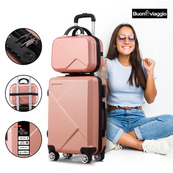 2 Piece Luggage Set Travel Carry On Hard Shell Suitcases Traveller Rolling Travelling Checked Trolley Vanity Bag Lightweight