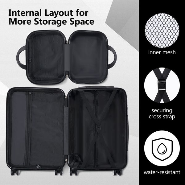 2 Piece Luggage Set Travel Carry On Hard Shell Suitcases Traveller Rolling Travelling Checked Trolley Vanity Bag Lightweight