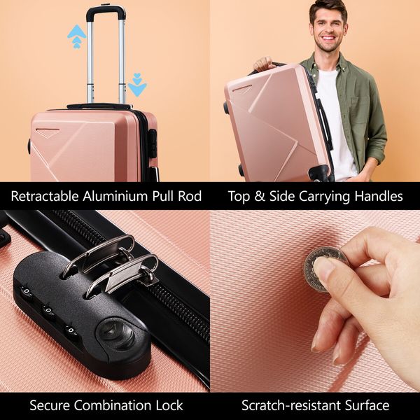 2 Piece Luggage Set Travel Carry On Hard Shell Suitcases Traveller Rolling Travelling Checked Trolley Vanity Bag Lightweight