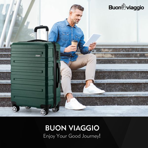 Carry On Luggage Suitcase Traveller Bag Travel Hard Shell Case Lightweight with Wheels Checked Travelling Rolling Trolley TSA Lock Green 