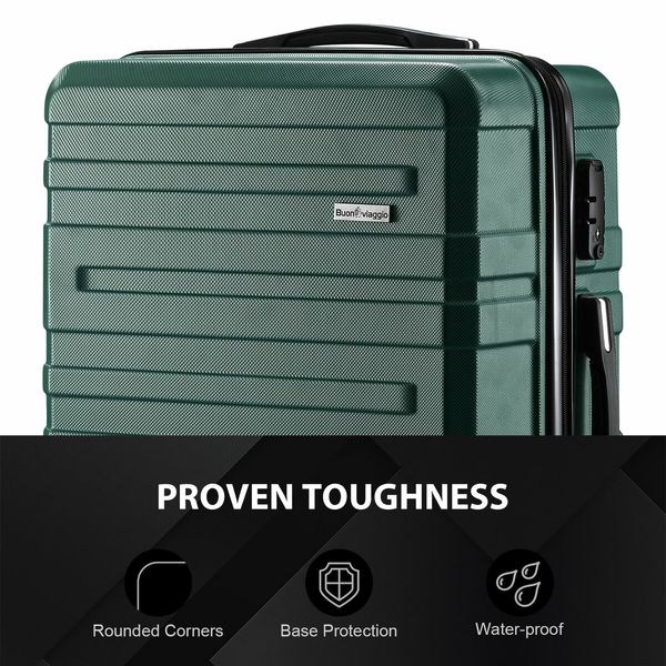 Carry On Luggage Suitcase Traveller Bag Travel Hard Shell Case Lightweight with Wheels Checked Travelling Rolling Trolley TSA Lock Green 