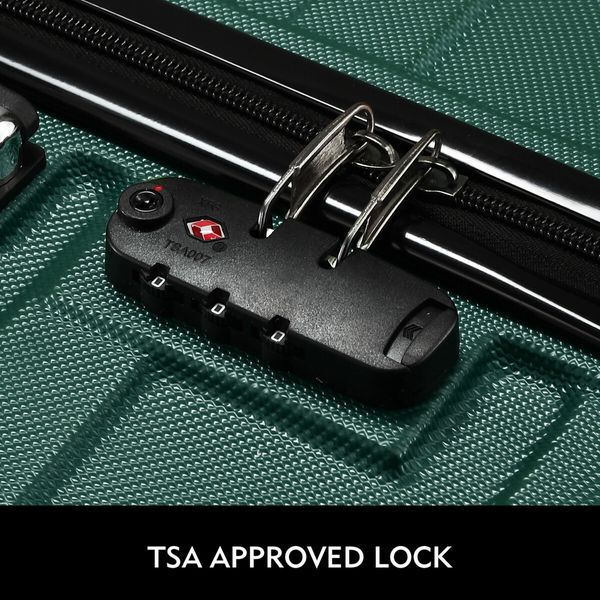 Carry On Luggage Suitcase Traveller Bag Travel Hard Shell Case Lightweight with Wheels Checked Travelling Rolling Trolley TSA Lock Green 