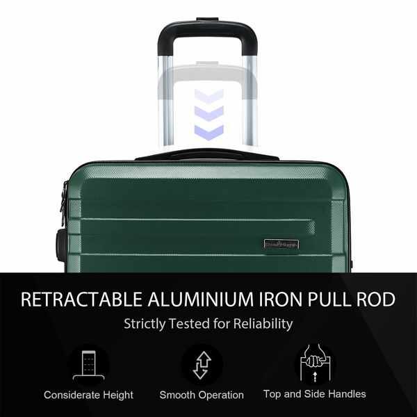 Carry On Luggage Suitcase Traveller Bag Travel Hard Shell Case Lightweight with Wheels Checked Travelling Rolling Trolley TSA Lock Green 