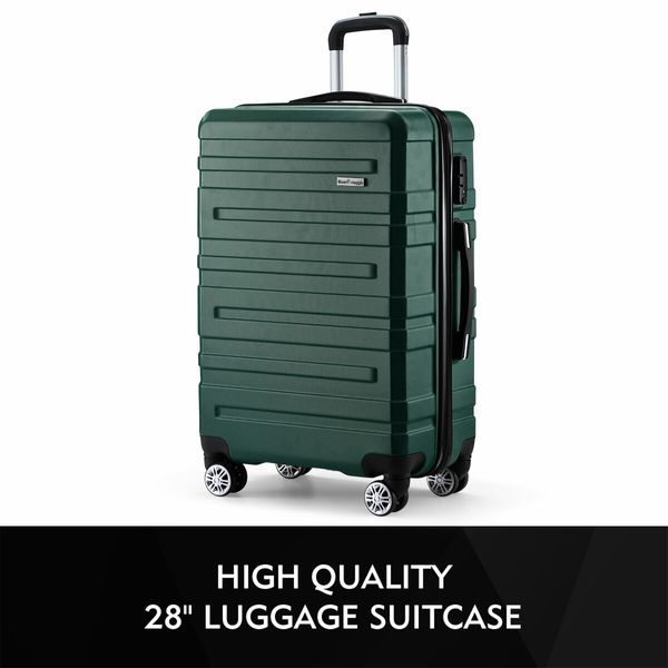 Carry On Luggage Suitcase Traveller Bag Travel Hard Shell Case Lightweight with Wheels Checked Travelling Rolling Trolley TSA Lock Green 