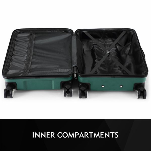 Carry On Luggage Suitcase Traveller Bag Travel Hard Shell Case Lightweight with Wheels Checked Travelling Rolling Trolley TSA Lock Green 