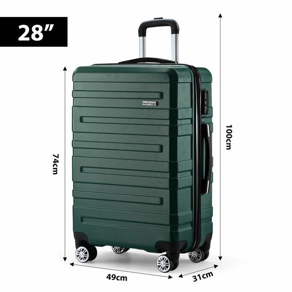 Carry On Luggage Suitcase Traveller Bag Travel Hard Shell Case Lightweight with Wheels Checked Travelling Rolling Trolley TSA Lock Green 