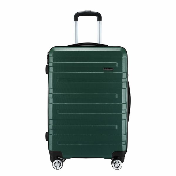 Carry On Luggage Suitcase Traveller Bag Travel Hard Shell Case Lightweight with Wheels Checked Travelling Rolling Trolley TSA Lock Green 