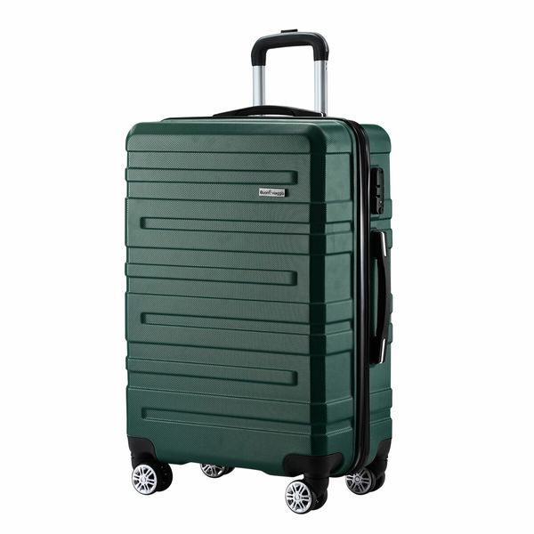 Carry On Luggage Suitcase Traveller Bag Travel Hard Shell Case Lightweight with Wheels Checked Travelling Rolling Trolley TSA Lock Green 
