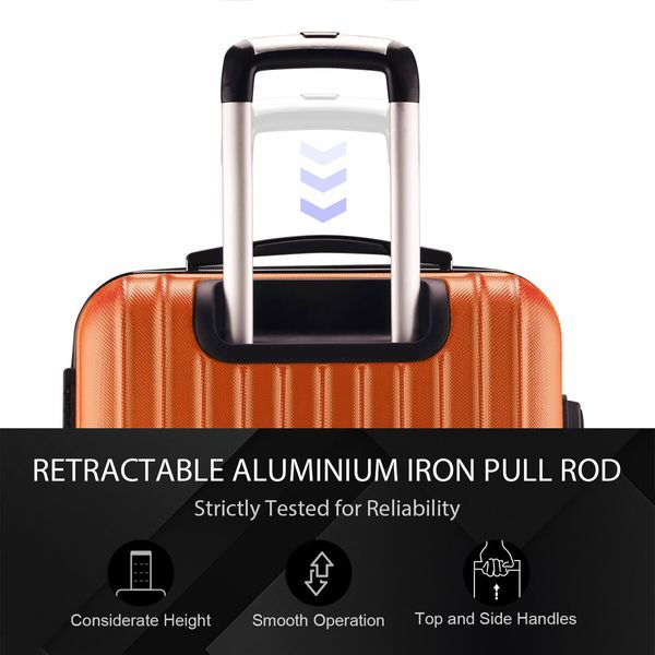 Carry On Luggage Suitcase Travel Travaller Bag Hard Shell Case Lightweight Travelling with Wheels Checked Rolling Trolley TSA Lock Orange