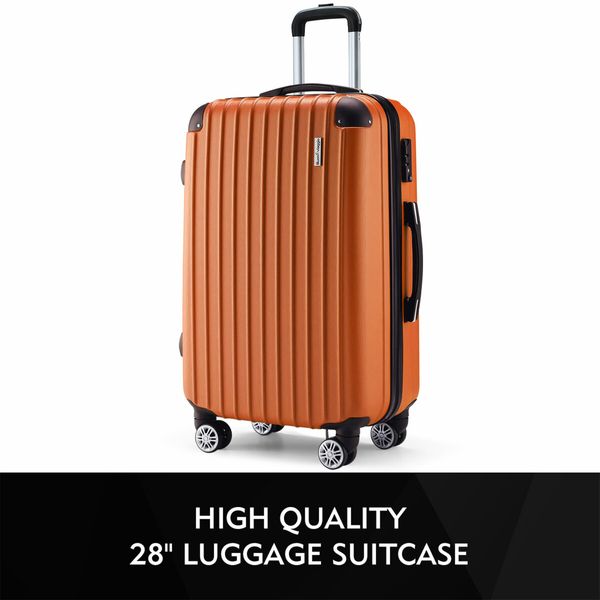 Carry On Luggage Suitcase Travel Travaller Bag Hard Shell Case Lightweight Travelling with Wheels Checked Rolling Trolley TSA Lock Orange