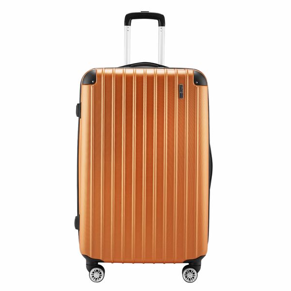 Carry On Luggage Suitcase Travel Travaller Bag Hard Shell Case Lightweight Travelling with Wheels Checked Rolling Trolley TSA Lock Orange