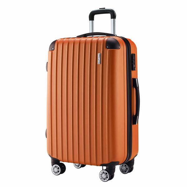 Carry On Luggage Suitcase Travel Travaller Bag Hard Shell Case Lightweight Travelling with Wheels Checked Rolling Trolley TSA Lock Orange