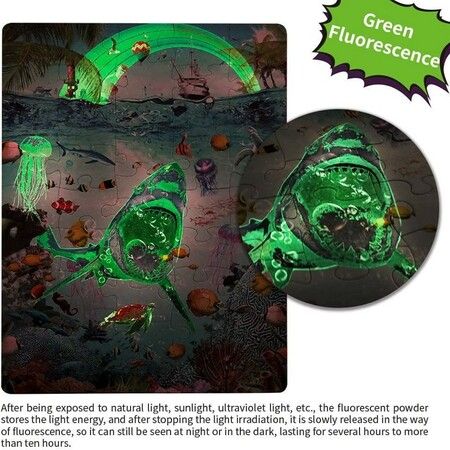 46 Pcs Ocean Floor Puzzle/Underwater Children Recognition Promotes Hand Eye Coordinatio Age 3+ (Glow in the Dark,24x18in)