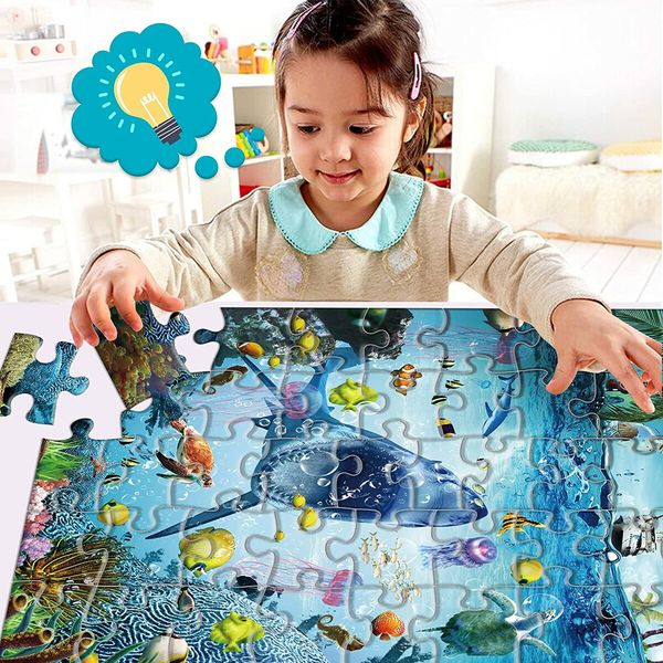 46 Pcs Ocean Floor Puzzle/Underwater Children Recognition Promotes Hand Eye Coordinatio Age 3+ (Glow in the Dark,24x18in)