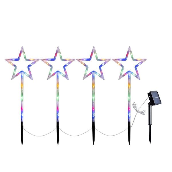 Solar Christmas Pathway Lights, Set of 4 Star Solar Powered Christmas Decorations Outdoor, Waterproof Christmas Garden Stake Lights for Patio, Yard, Garden, Lawn Christmas Holiday Decor