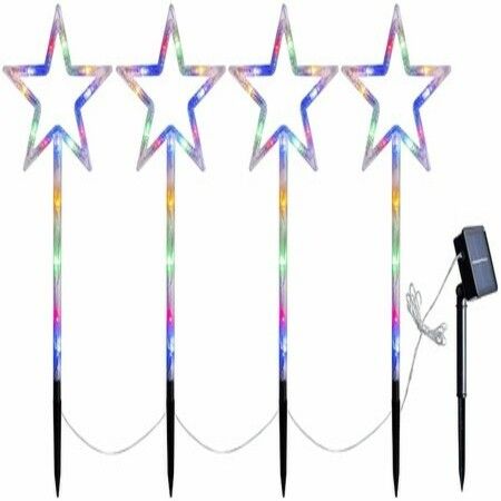 Solar Christmas Pathway Lights, Set of 4 Star Solar Powered Christmas Decorations Outdoor, Waterproof Christmas Garden Stake Lights for Patio, Yard, Garden, Lawn Christmas Holiday Decor