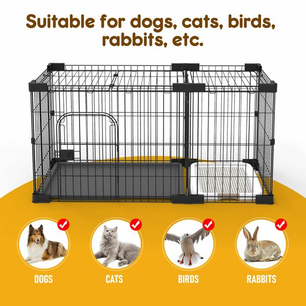 Pet Crate Cat Dog Cage Kennel Bird Rabbit Hutch Enclosure House Bunny Puppy Playpen Metal Toilet Doors XL Black