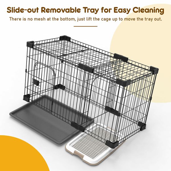 Pet Crate Cat Dog Cage Kennel Bird Rabbit Hutch Enclosure House Bunny Puppy Playpen Metal Toilet Doors XL Black