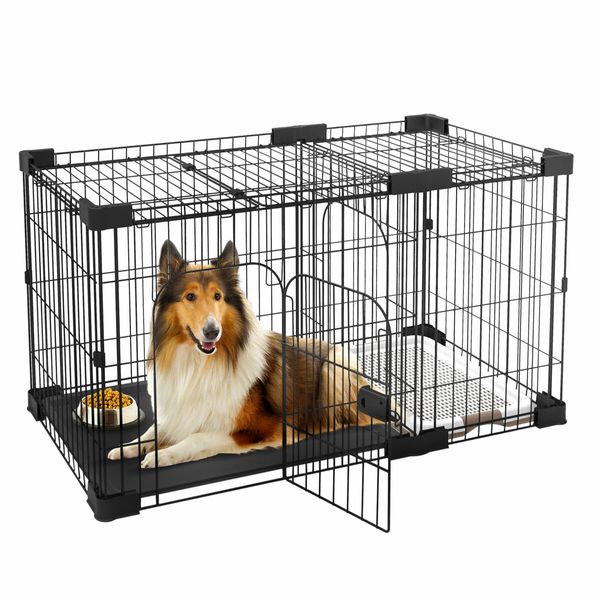 Pet Crate Cat Dog Cage Kennel Bird Rabbit Hutch Enclosure House Bunny Puppy Playpen Metal Toilet Doors XL Black