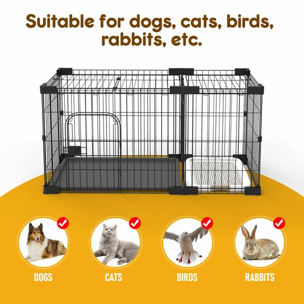 Dog Cat Crate Cage Kennel Pet Bird Enclosure Rabbit Hutch House Puppy Bunny Playpen Metal Toilet Doors Large Black