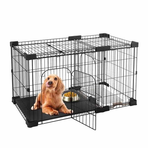 Dog Cat Crate Cage Kennel Pet Bird Enclosure Rabbit Hutch House Puppy Bunny Playpen Metal Toilet Doors Large Black