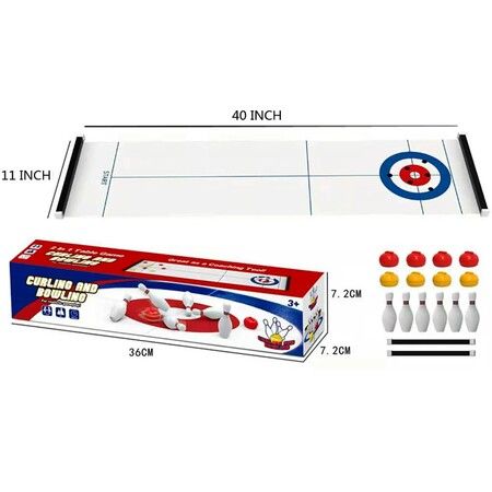 Mini Curling Bowling Board Game Set 2 in 1 Family Interactive Game Tabletop Shuffleboard Toy Best Gifts