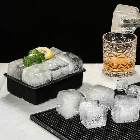 2 Pack Ice Cube Trays Sphere Ice Ball Maker with Lid & Large Square for Whiskey Cocktails Homemade Drinks Chilled