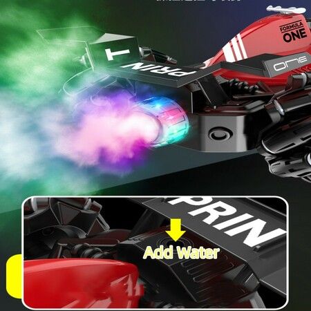 RC Stunt Car 4WD F1 Remote Control Car Rechargeable Spray of light Racing Play Car Gift for Kids Boys Girls-White