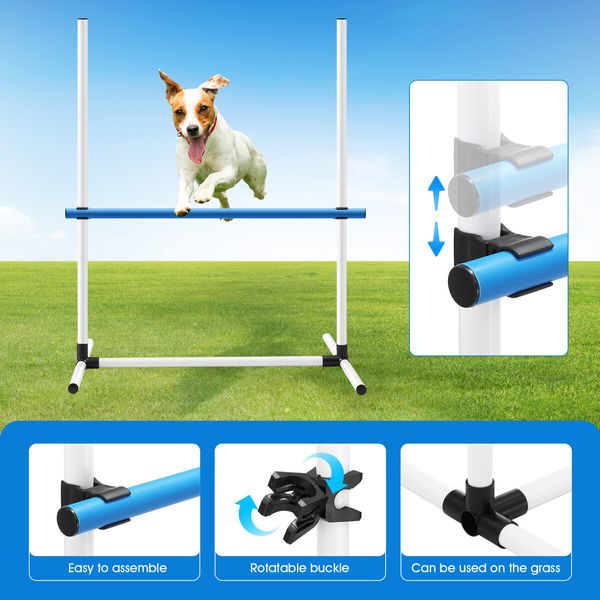 7PCS Dog Agility Equipment Obstacle Course Pet Training High Tire Hurdle Jump Exercise Supplies Sports Tunnel Weave Pole Pause Box with Bags