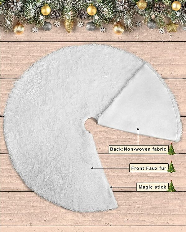 48 Inches Christmas Tree Skirt for Xmas Tree Holiday Party Decorations White Plush (White)