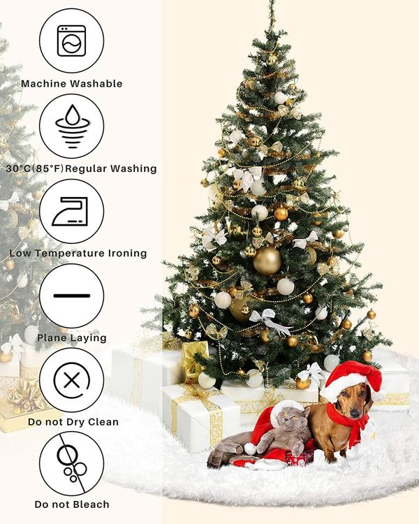 48 Inches Christmas Tree Skirt for Xmas Tree Holiday Party Decorations White Plush (White)