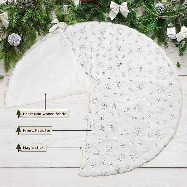 48 Inches Christmas Tree Skirt for Xmas Tree Holiday Party Decoration White Plush Gold Sequin Snowflake (Silver)