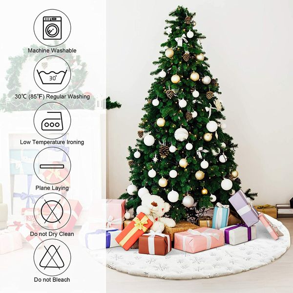 48 Inches Christmas Tree Skirt for Xmas Tree Holiday Party Decoration White Plush Gold Sequin Snowflake (Silver)