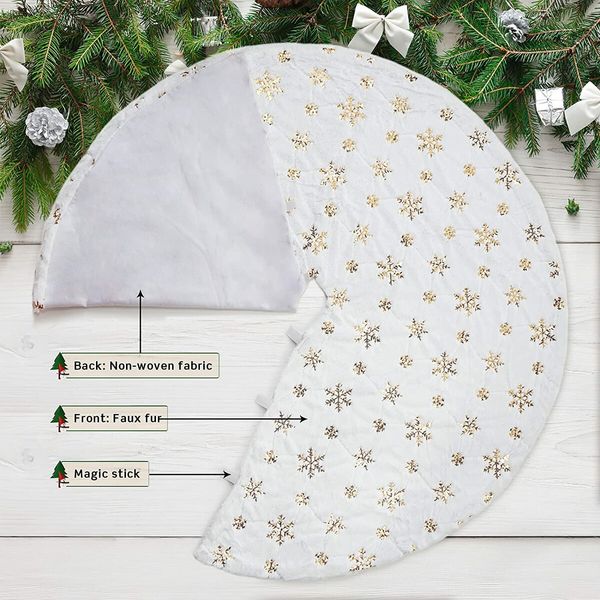 48 Inches Christmas Tree Skirt for Xmas Tree Holiday Party Decoration White Plush Gold Sequin Snowflake (Gold)