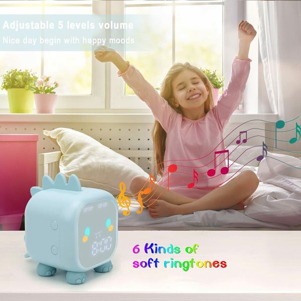 Dinosaur Alarm Clock Alarm Clocks with Night Light Digital Alarm Clock for Kids Boy Children (Blue)