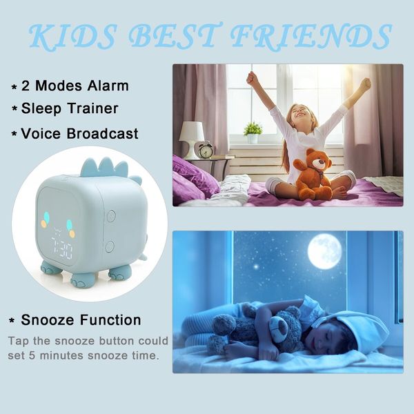 Dinosaur Alarm Clock Alarm Clocks with Night Light Digital Alarm Clock for Kids Boy Children (Blue)