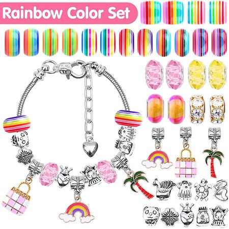 112 Pcs Charm Bracelet Jewelry Making Kit DIY Charm Arts and Crafts Gift Set for Teen Kids Ages 5+ Birthday, Holiday