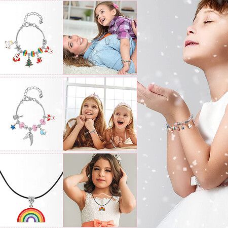 33 Pcs Charm Bracelet Jewelry Making Kit DIY Craft Rainbow Santa Elk Beaded for Arts Gril Gift for Teen Kids Ages 5+