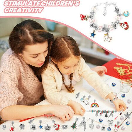 33 Pcs Charm Bracelet Jewelry Making Kit DIY Craft Rainbow Santa Elk Beaded for Arts Gril Gift for Teen Kids Ages 5+