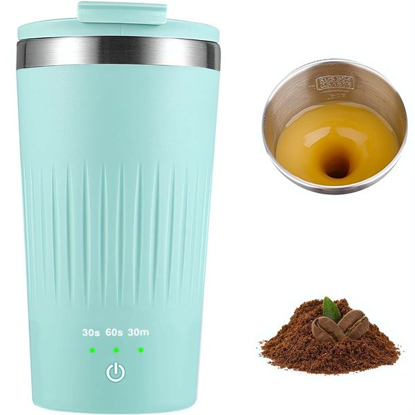 Auto Magnetic Coffee Cup with 3 Speed Mixing Function Stirring Mug with Wireless Mixing Strong Power for Coffee Mocha (Green)