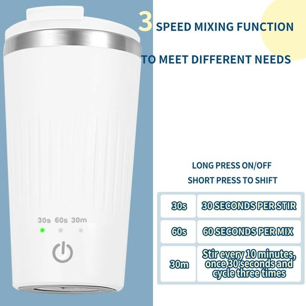 Auto Magnetic Coffee Cup with 3 Speed Mixing Function Stirring Mug with Wireless Mixing Strong Power for Coffee Mocha (White)