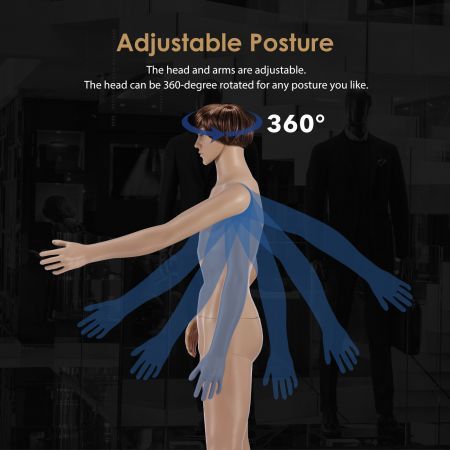 185CM Male Mannequin Full Body With Wig Manikin Display Stand Dress Form Adjustable Detachable Skin Tone