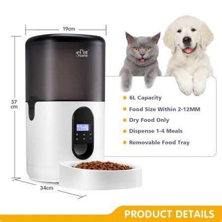 6L Auto Pet Feeder Smart Automatic Dog Cat Food Dispenser Timed 10s Voice Recorder 1-4 Meals Per Day 20 Portions